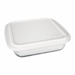 Nadir glazen bewaarbakje van 1,1 liter met wit deksel, transparant rechthoekig ontwerp
