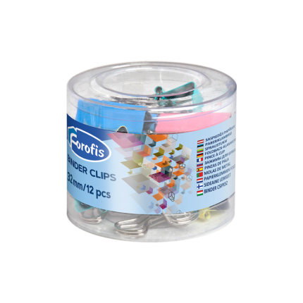 Forofis Binder Clips 32mm 12 Stuks in Diverse Kleuren