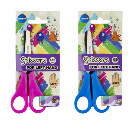 Centrum linkshandige schaar van 135 mm met ergonomische grip, geschikt voor kinderen en volwassenen