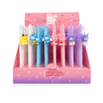 Gel pen met cartoon character hanger in roze, blauw, wit en paars kleuren