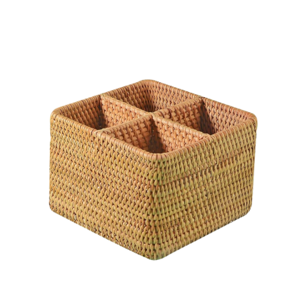 Vierkante Rieten Mand met Verdeling 18x18x13.5 cm