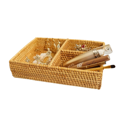 Rechthoekige Rieten Mand met Verdeling 26x19x6 cm