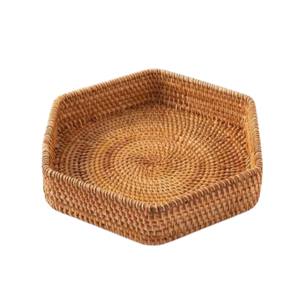 Zeshoekige Rieten Dienblad 22x5 cm
