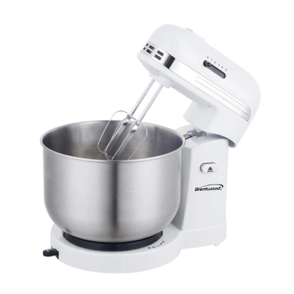 Brentwood Staande Mixer in wit met 3 liter mengkom en kantelbare kop – geschikt voor kloppen, mixen en kneden.