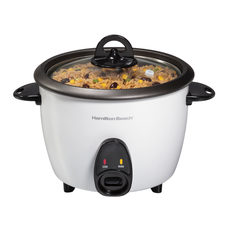 HB37516 Hamilton Beach Rijstkoker 8 Kopjes (37516MN) met stoommandje, antiaanbaklaag en warmhoudfunctie, ideaal voor rijst en gestoomde gerechten.