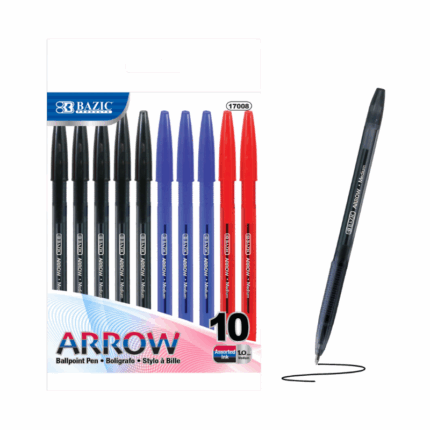 Bazic Arrow ballpoint pennen set – 10 stuks in verschillende kleuren