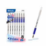 Set van 8 blauwe Prima stick pennen met dop – medium punt 1.0 mm