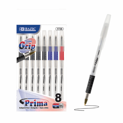 Set van 8 Bazic balpennen in rood, blauw en zwart. Medium punt voor soepel en gelijkmatig schrijven. Ideaal voor school, werk en dagelijks gebruik.
