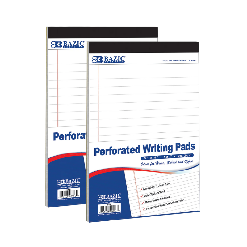 55624 Bazic A5 schrijfblokken – set van 2 met gelinieerd papier en stevige kartonnen achterzijde
