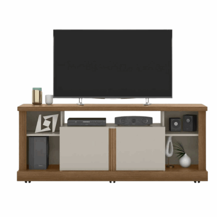 Linea Televisietafel Jeri met Freijó en Off White afwerking, modern TV-meubel voor de woonkamer