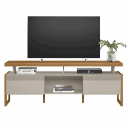 Linea Televisietafel Esmeralda met Nature en Off White afwerking, modern TV-meubel voor de woonkamer