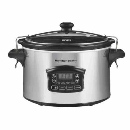 Hamilton Beach Set & Forget® Defrost Slow Cooker 6 Quart met glazen deksel, uitneembare keramische binnenpan en geïntegreerde temperatuursonde, ideaal voor vlees, stoofpotten en familieporties.