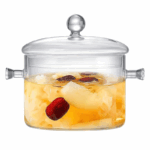 Hittebestendige glazen kookpot met deksel en handgrepen – 1500 ml