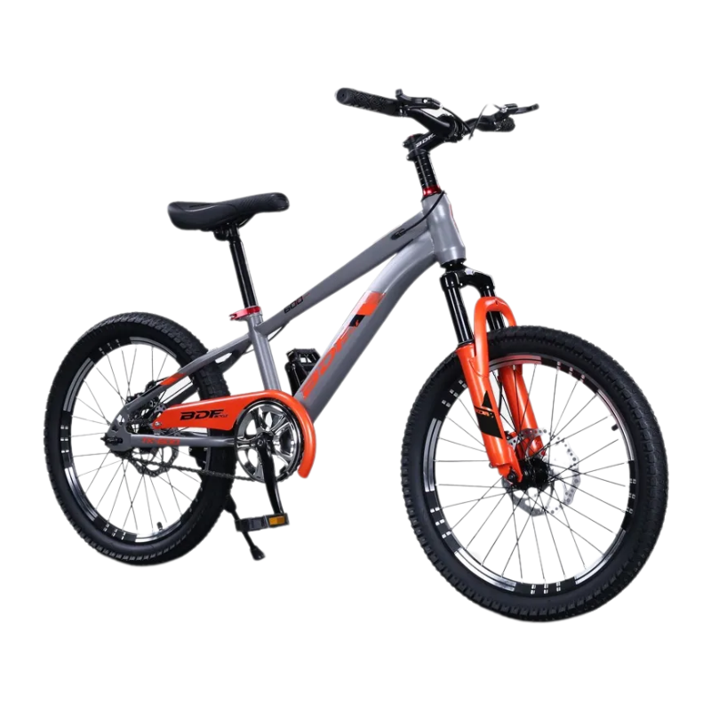 L0828198 (1) BDF Kinderfiets 22 Inch in grijze uitvoering met schijfremmen en verende voorvork, sportieve jongensfiets