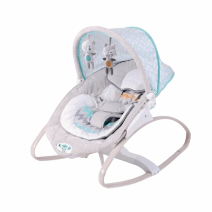 Baby wipstoel met speelboog en kap – grijs mint