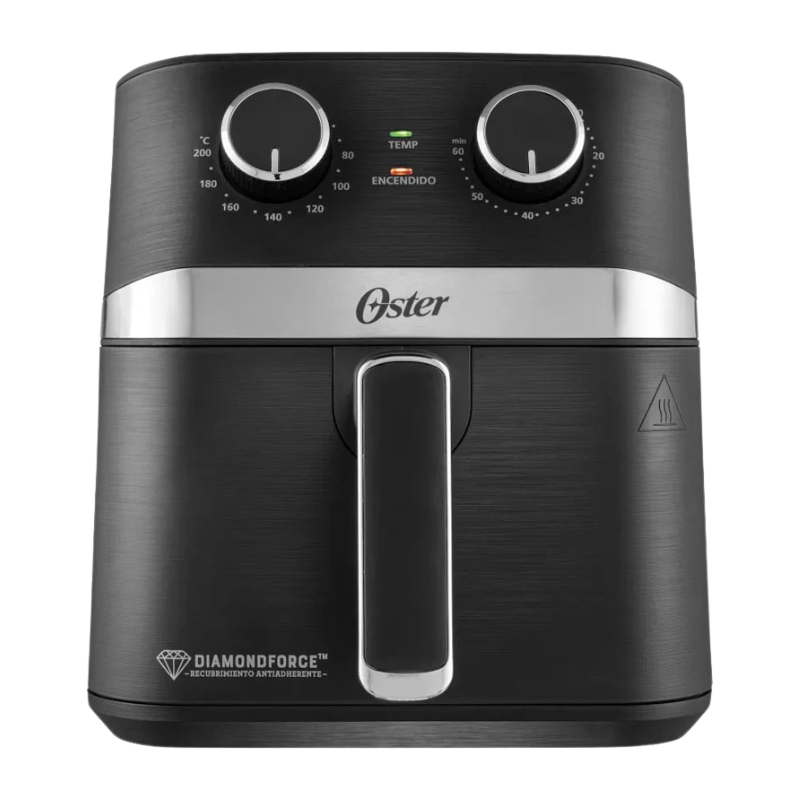 OSTER Elektrische Heteluchtfriteuse 4 Liter met Diamond Force coating, uitneembare lade en handmatige temperatuur- en tijdsinstelling, zwart design, geschikt voor gezond frituren met minder olie.