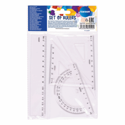 centrum geometrieset met liniaal geodriehoek gradenboog en tekendriehoek