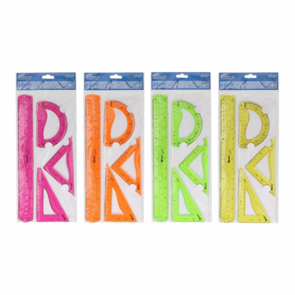 Spirit flexibele geometrieset met liniaal, gradenboog, geodriehoek en tekendriehoeken van transparant plastic