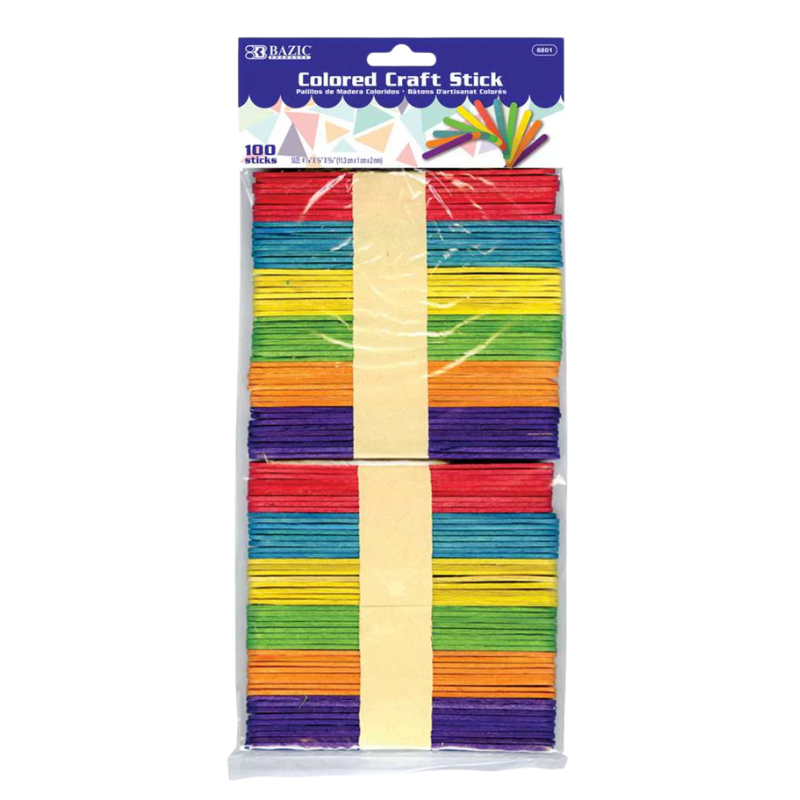 6801A Set van 100 gekleurde houten knutselstokjes voor creatief gebruik