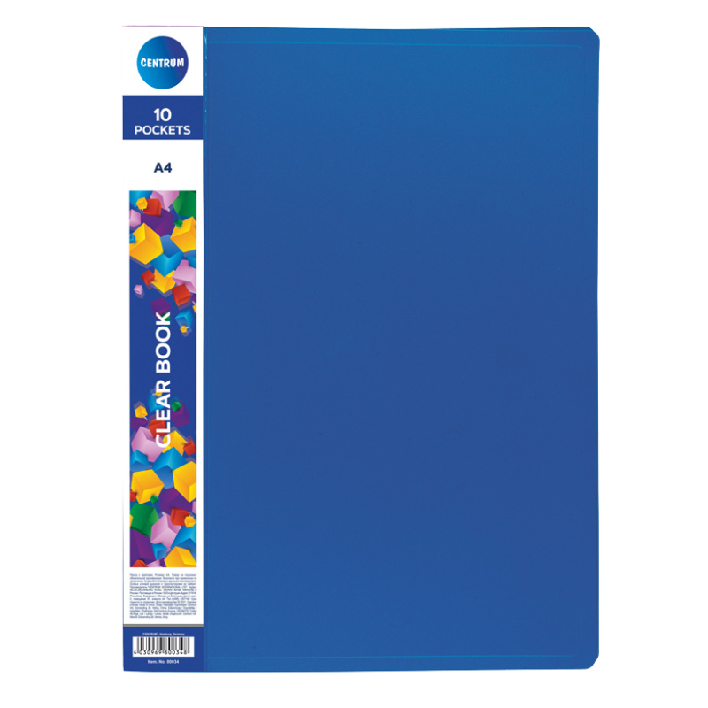 80034 Centrum A4 showmap met 10 transparante hoezen – presentatiemap in assorti kleuren