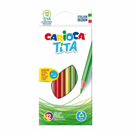 Verpakking van Carioca TiTA kleurpotloden 12 stuks met heldere kleuren en groen potlood op de voorkant