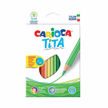 Verpakking van Carioca TiTA kleurpotloden 18 stuks met heldere kleuren en groen potlood op de voorkant