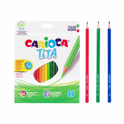 Verpakking van Carioca TiTA kleurpotloden 24 stuks met heldere kleuren en groen potlood op de voorkant