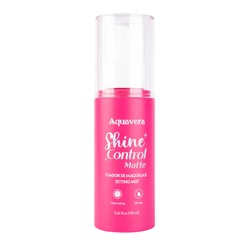 AVSSM Aquavera Shine Control Setting Mist 90 ml in matte sprayflacon voor glansvrije fixatie.