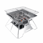 Brentwood 14x14 inch draagbare houtskool BBQ grill en vuurschaal van roestvrij staal, opvouwbaar met draagtas.