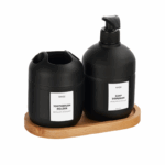 lux badkamerset met zwarte zeepdispenser, tandenborstelhouder