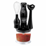 Brentwood staafmixer en foodprocessor met garde en RVS hakmes, zwart model.