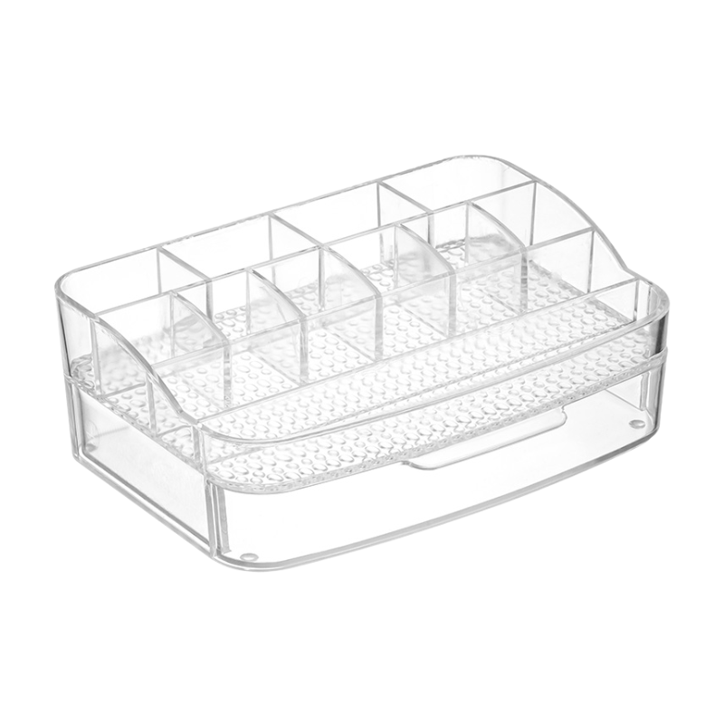 L00643 Qlux transparante make-up organizer met meerdere vakken voor cosmetica, kwasten en lipsticks