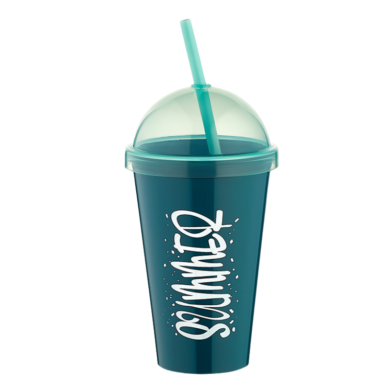 L00850 Qlux Summer drinkbeker met rietje en zomerse print – 450 ml