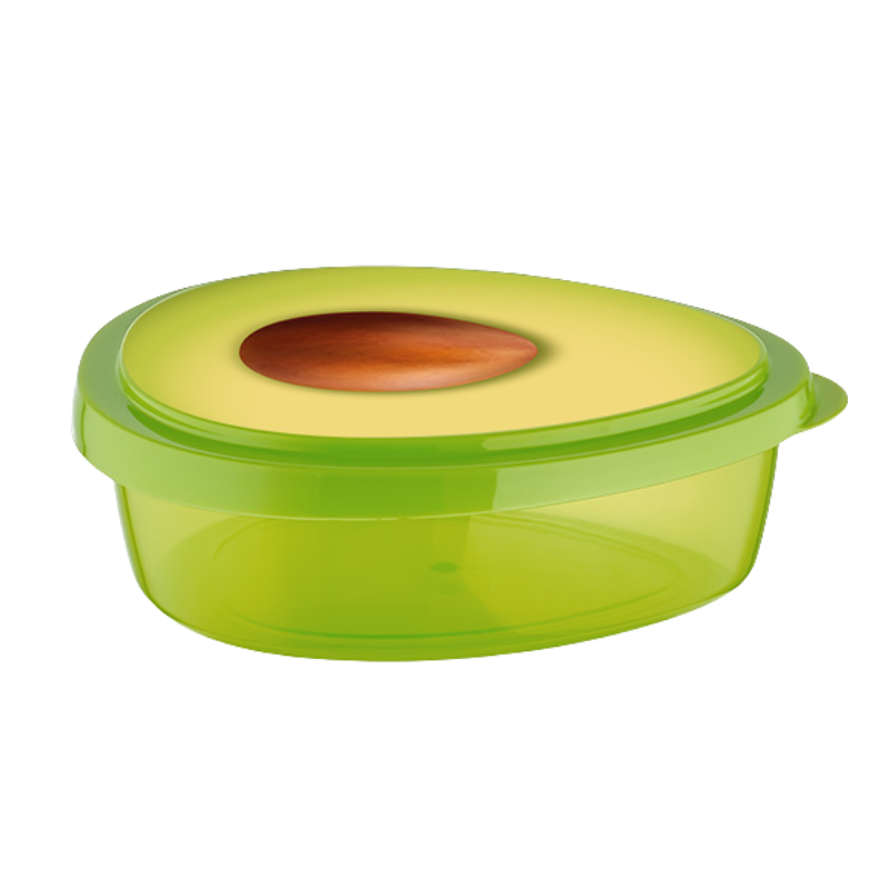 L00866 Rood transparant bewaarbakje van 800 ml met speels deksel met advocaat-look – ideaal voor fruit, groente of snacks.