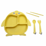 inderservies in pinguïnvorm met bestek en eetstokjes van kunststof