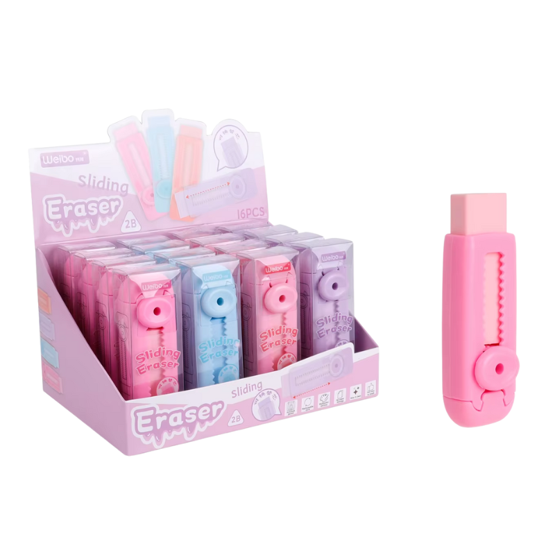 L0228599 Weibo Sliding Eraser – uitschuifbare pastelgum in displaydoos. uitschuifbare veger