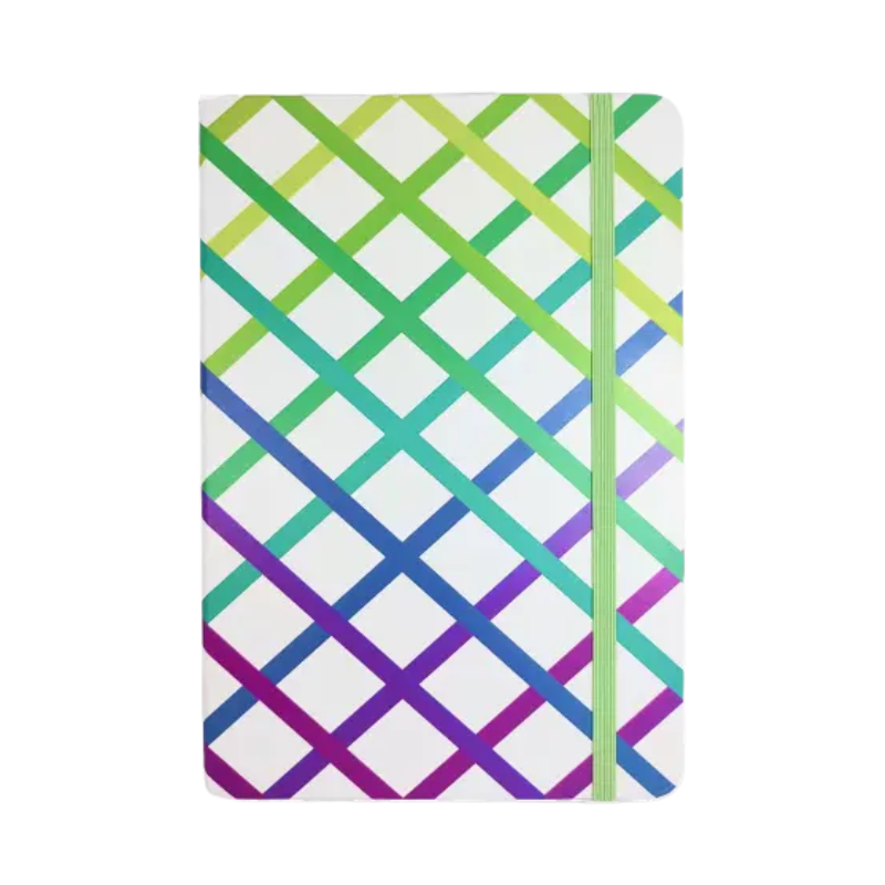 L0303086 Notitieboek met kleurrijke print, formaat 11x21 cm – kleurrijk notitieboekje voor school of onderweg