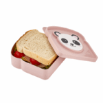 Qlux kinderbroodbakje in roze kleur met panda design op het deksel