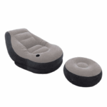 Intex opblaasbare relaxstoel met voetensteun en bekerhouder – grijs en zwart loungezetel van PVC