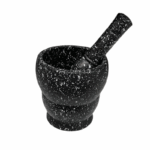 Life Art vijzel met stamper in zwart marmercomposiet, geschikt voor het fijnmalen van kruiden en specerijen