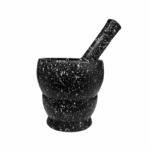 Life Art vijzel met stamper in zwart marmercomposiet, geschikt voor het fijnmalen van kruiden en specerijen