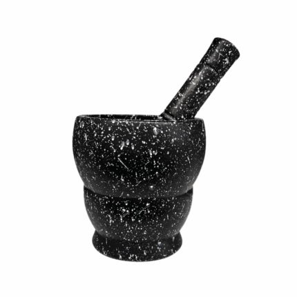 Life Art vijzel met stamper in zwart marmercomposiet, geschikt voor het fijnmalen van kruiden en specerijen