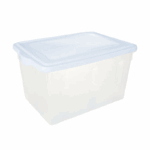 Plasvale opbergcontainer 38 liter van transparant kunststof met wit deksel, geschikt voor kleding, speelgoed en huishoudelijke opslag