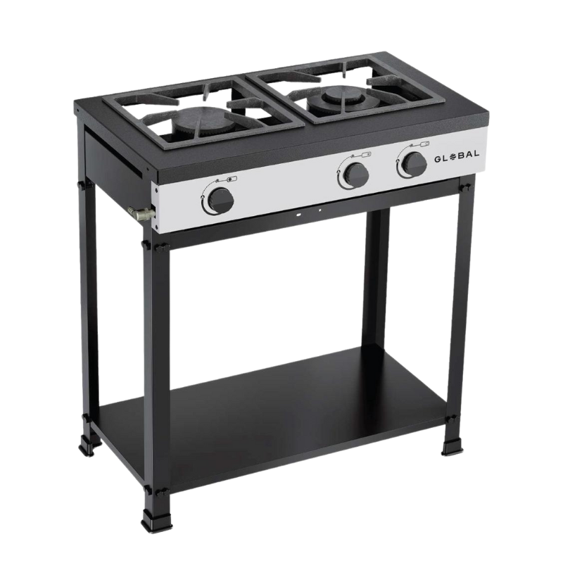 GB2PIND Global gas kooktoestel met 2 branders en opbergrek – compact en duurzaam keukenapparaat
