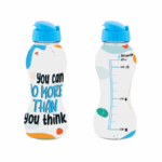 Qlux drinkfles voor kinderen 600 ml met motiverende tekst en blauwe dop