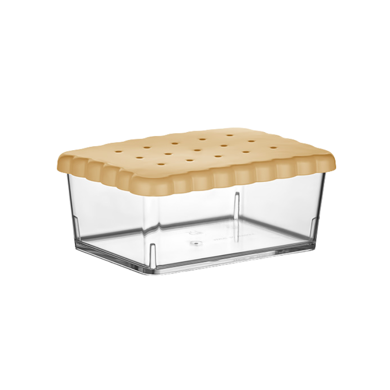 L00904 Qlux Bewaarbakje met Koekprint Deksel 500 ml – transparant voedselbakje met luchtdicht koekdeksel