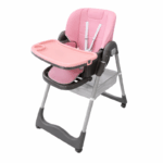 Roze verstelbare kinderstoel met eetblad en veiligheidsgordel voor baby's