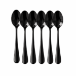 Set van 6 glanzende zwarte theelepels van roestvrij staal, geschikt voor koffie, thee en desserts