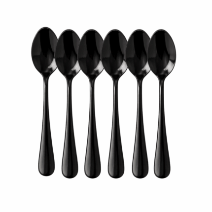 Set van 6 glanzende zwarte theelepels van roestvrij staal, geschikt voor koffie, thee en desserts