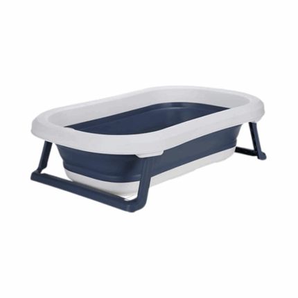 Opvouwbaar babybadje inklapbaar donkerblauw wit met standaard